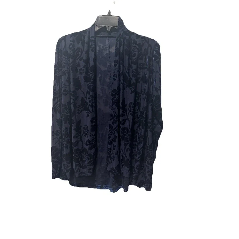 Blue Burnout Velvet Floral Open Cardigan Whimsigoth Dark Romantic Oversized